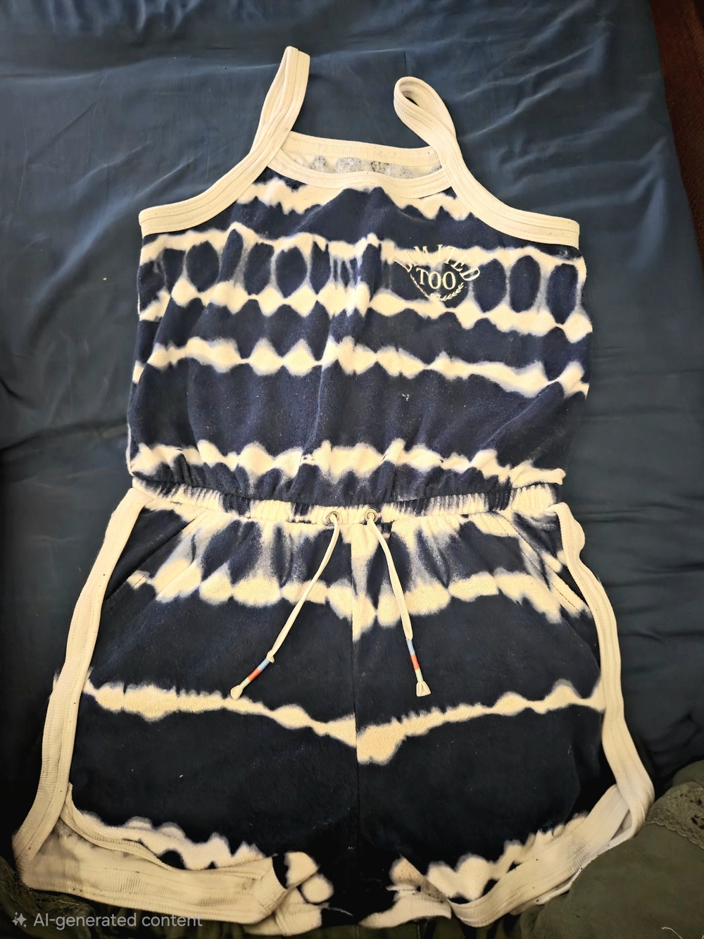 Navy & White Tie-Dye Girls' Romper